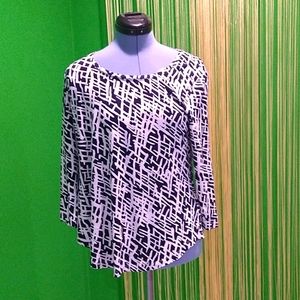 Navy & , white blouse